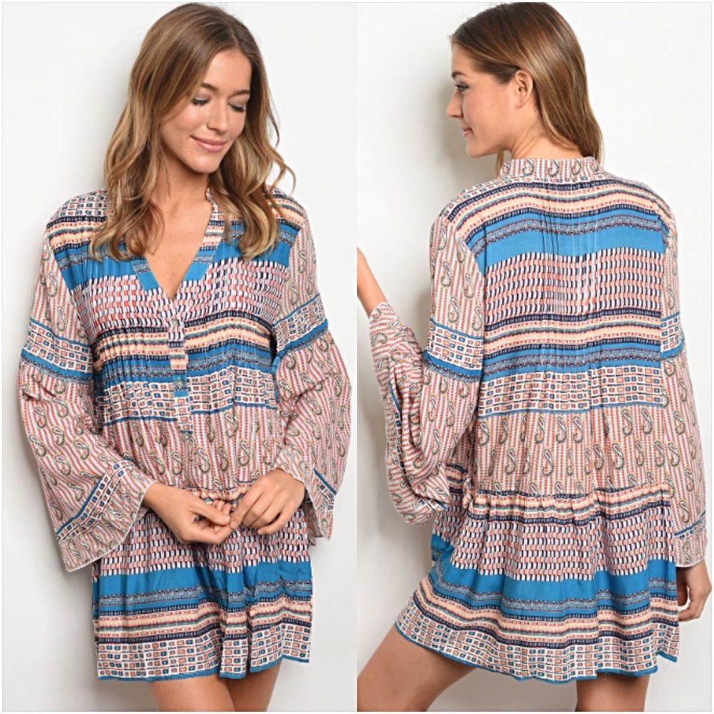 Boho Festival Flowy Bell Tunic Dress SMLXL - Picture 2 of 5